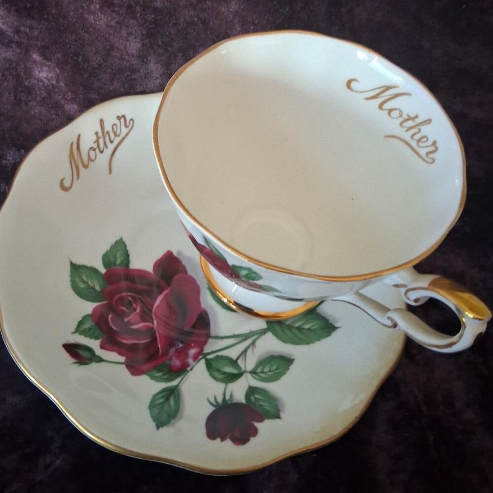Vintage Royal Standard Red Roses "Mother"  Cup and Saucer